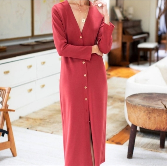 𝅺NWT Emerson Fry V neck long Button Up Maxi dress in rust / spice - Picture 3 of 13